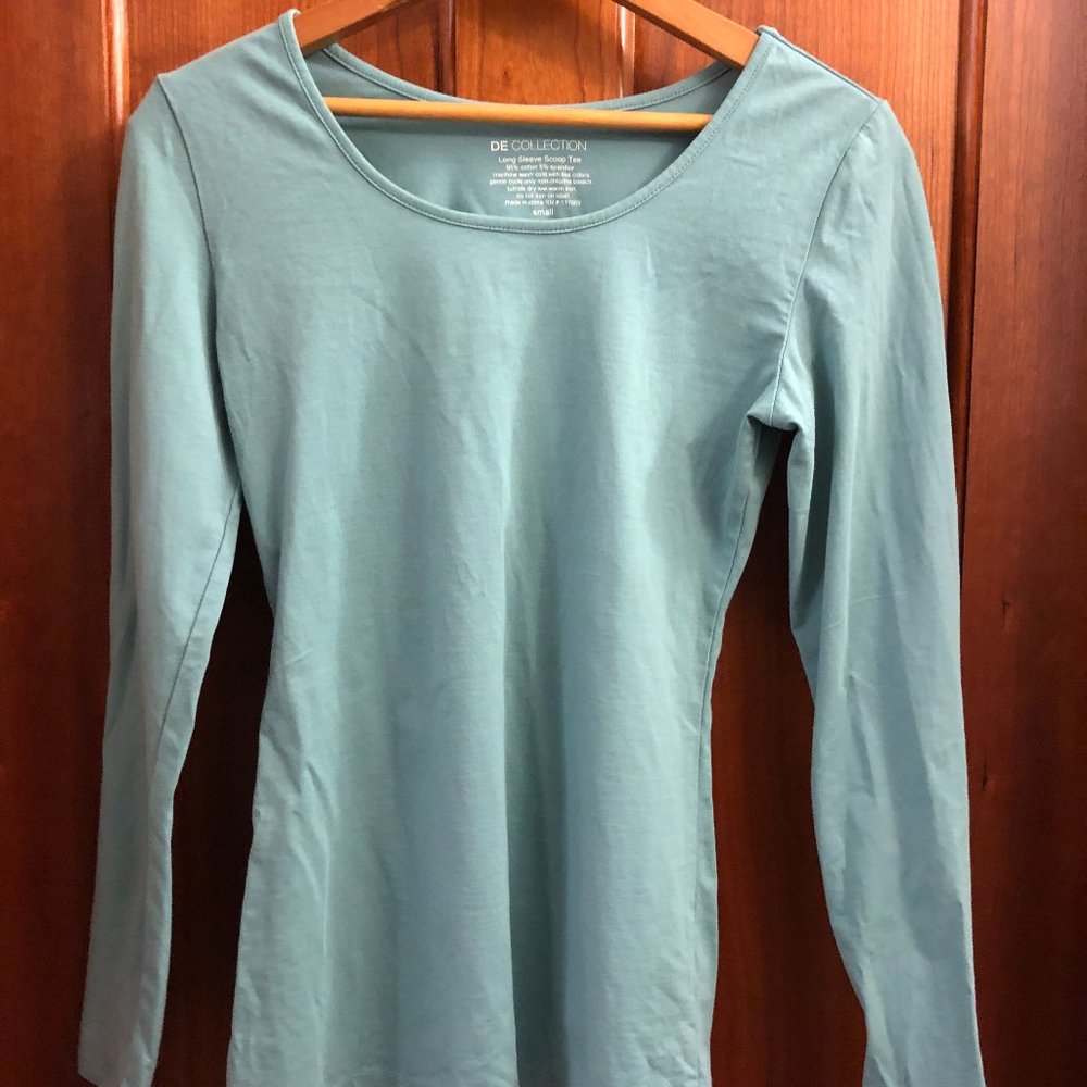 DownEast long sleeve scoop neck tee, green-blue